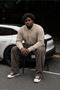 Men's Plus Size Cream Polo Collar Striped Sweatshirt - 3