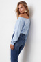 Women's Blue Boat Neck Blouse with Cuffed Sleeves Alc-X14393 - 5