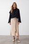 Women's Black Crew Neck Shawl Scarf Textured Knitted Blouse Alc-X15689 - 5