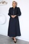 Navy Blue Timeless Style Elastic Waist Skirt Front Zipper Jacket Hijab Double Set