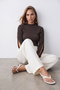 Women's Brown Stand Collar Wrinkled Blouse with Button Accessories on the Sleeves Alc-X15591 - 4