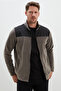 Zippered Stand Collar Fleece Jacket with Parachute Fabric Detail - 5
