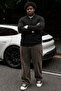 Men's Plus Size Black Polo Collar Striped Sweatshirt - 5