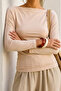 Women's Crop Bodycone Long Sleeve Beige Blouse - 6