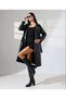 Women's Black Belted Leather Trench Coat with Waist Tie, Long Sleeves, Pockets, and Wide Collar - 3