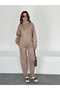 Suede Stand Collar Zipper Jacket and Trouser Set with Detailed Cuffs - 2