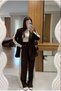 Striped Side Details, Oversized Cut, Single Button, Vip Series, Tok Casual Fabric Blazer Jacket, Wide Leg Pants with Elastic Waist, Two-Piece Matching Set - 3