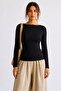 Women's Crop Bodycone Long Sleeve Black Blouse - 2