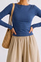 Women's Crop Bodycone Long Sleeve Blue Blouse - 6