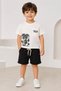 Boy's 2-Piece Set Tropical Island Printed T-Shirt Black Shorts Summer Casual Combination