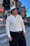 Men's Plus Size White Zippered Striped Sweatshirt