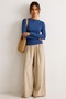 Women's Crop Bodycone Long Sleeve Blue Blouse - 2