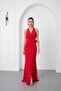 Women's Red Double-Breasted Collar Slit Long Formal Dress
