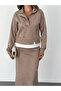 Suede Stand Collar Half-Zip Skirt Suit - 3