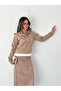 Suede Stand Collar Half-Zip Skirt Suit - 4