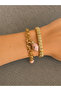 Women's Stainless Steel Pink Stone Gold Color Chain Bracelet
