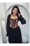 Women's Floral Corset Detailed Tulle Sleeve Midi Dress - 5