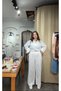 Women's White Flowy Linen Shirt & Wide-Leg Pants Comfortable Fit 2-Piece Set - 5