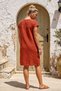 Tile-Beige Pool Collar Low Sleeve Pocketed Robe and Casual Muslin Woven Dress with Embroidery on the Sides 95 55 - 3