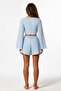 Textured Baby Blue Crop-Shorts Set - 3