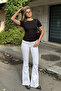 Black Fitted T-Shirt with Ruffle Detail - 6