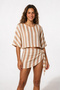Knitwear Cream Striped Bat Crop Pareo Set - 3