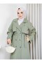 Linen Fabric Lined Full Length Women's Trench Coat - 3