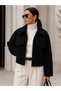 Women's Oversize Pocketed Zippered Short Coat with Shirt Collar, Comfortable Fit - 3