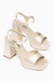 Women's Beige Satin Platform Heeled Shoes - 5