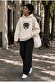 Echo Rose Women's Beige Oversize Sweatshirt Tracksuit Set Rose Printed 2-Piece Sports Set - 4