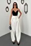 Ecru pleated atlas pants