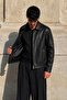 New Season Bsk Men's Double Zipper Boxy Leather Jacket - 2
