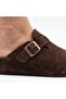 Mk406 Dark Brown Genuine Suede Leather Full Covered Cork Sole Single Buckle Unisex Orthopedic Sabo Slippers - 4