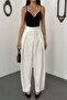 Ecru pleated atlas pants - 3