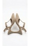Open Back Beige Straw Women's Heeled Evening Dress Shoes with Center Post - 3
