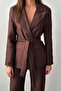 Brown Shiny Belted Suit - 4