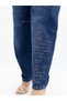 Plus Size High Waist Stone Lettering Embroidered Elastic Waist Lace-Up Denim Women's Trousers - 4