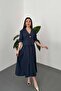 Navy Blue Single Button Short Jacket and Skirt Set