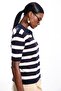 Navy Blue Polo Collar Striped Short Sleeve Knitwear - 5