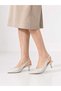 Beige Belted Pointed Toe Stiletto Thin Heel Women's Shoes - 6