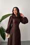 Brown Embossed Lace Detailed Belted Long Dress - 3