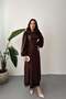 Brown Embossed Lace Detailed Belted Long Dress - 2