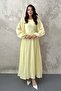 Yellow Skirted Long Sleeve Dress with Gathered Hem - 2