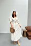White Balloon Sleeve Three-Button Belt Detailed Dress - 2