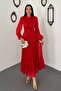 Red Waist Shirred Dress
