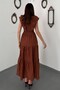 Brown ruffled buttoned dress - 5