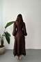 Brown Embossed Lace Detailed Belted Long Dress - 5