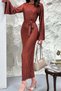 Brown Spanish Sleeve Pleated Dress - 4
