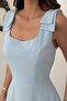 Baby Blue Dress with Bow on the Shoulders - 3