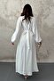 White Skirted Long Sleeve Dress with Gathered Detail - 5